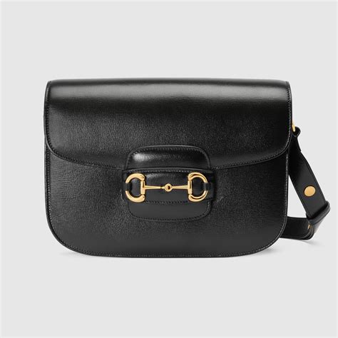 sac gucci vintage cuir noir|Sac à épaule Gucci 1955 détail Mors en cuir noir.